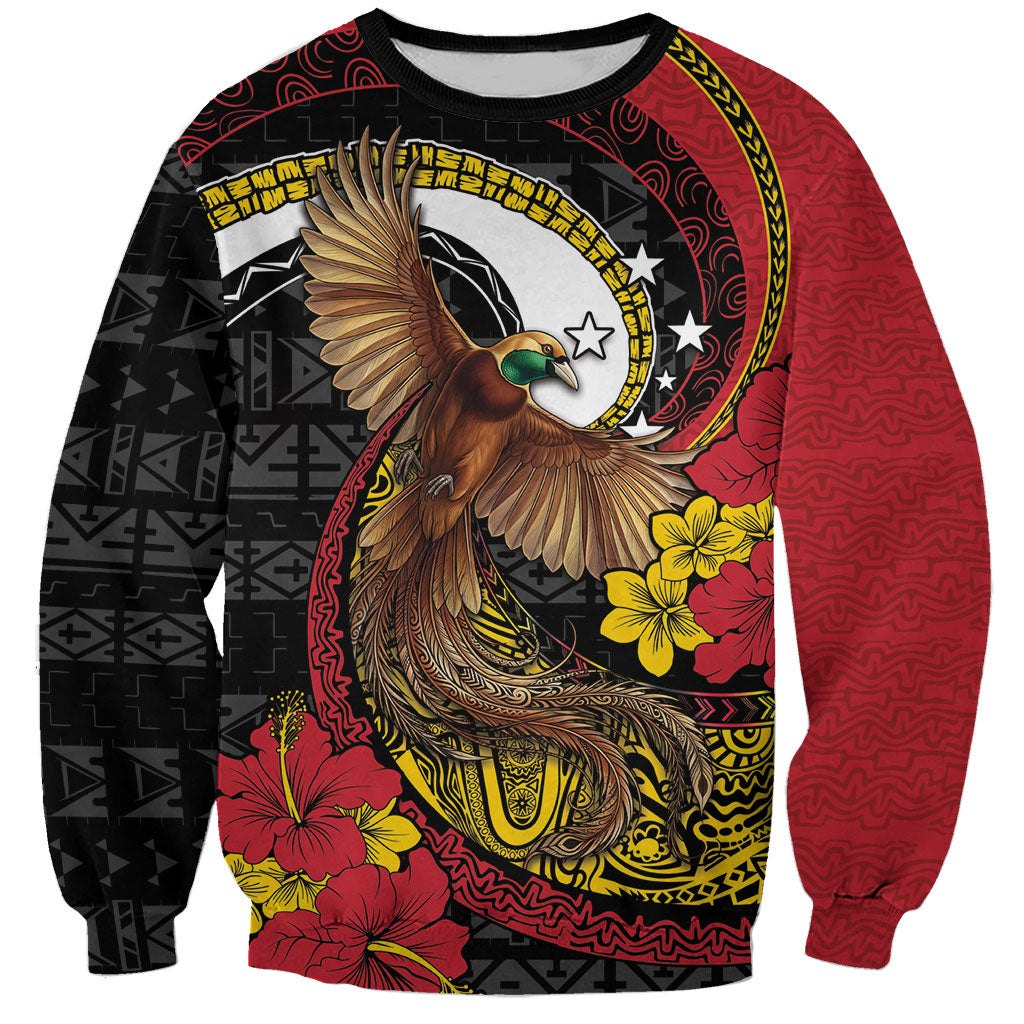 Personalised Papua New Guinea Language Week Sweatshirt Bird Of Paradise Tribal Floral Pattern DT05 Unisex Black - Polynesian Pride