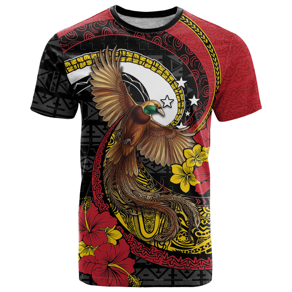 Personalised Papua New Guinea Language Week T Shirt Bird Of Paradise Tribal Floral Pattern DT05 Black - Polynesian Pride