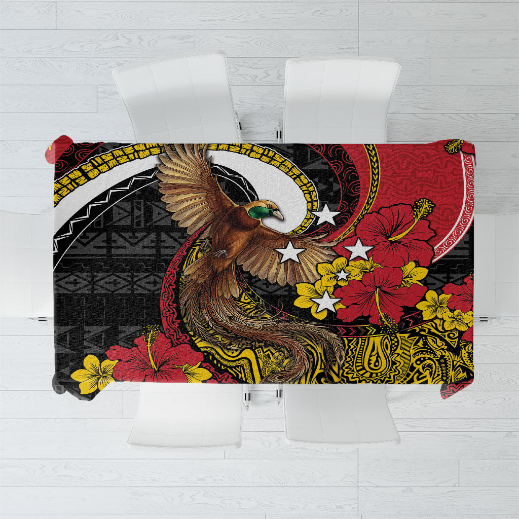 Papua New Guinea Language Week Tablecloth Bird Of Paradise Tribal Floral Pattern DT05 Black - Polynesian Pride