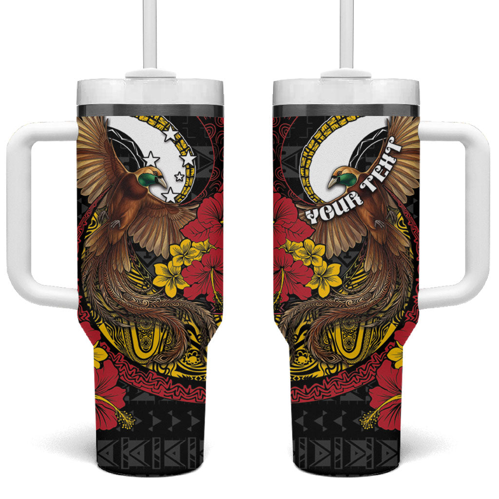 Personalised Papua New Guinea Language Week Tumbler With Handle Bird Of Paradise Tribal Floral Pattern DT05 One Size: 40 oz Black - Polynesian Pride
