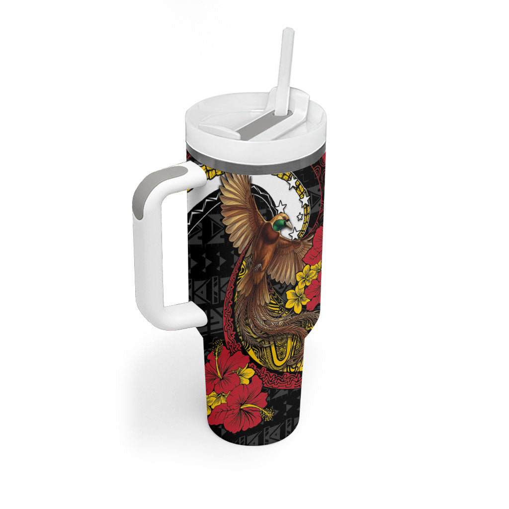 Personalised Papua New Guinea Language Week Tumbler With Handle Bird Of Paradise Tribal Floral Pattern DT05 - Polynesian Pride