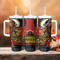 Personalised Papua New Guinea Language Week Tumbler With Handle Bird Of Paradise Tribal Floral Pattern DT05 - Polynesian Pride