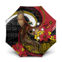 Papua New Guinea Language Week Umbrella Bird Of Paradise Tribal Floral Pattern DT05 One Size Folded 11.42 inch Opened Diameter 37.4 inch Black - Polynesian Pride
