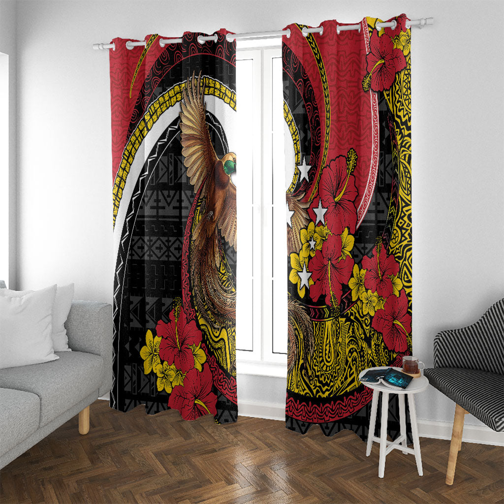 Papua New Guinea Language Week Window Curtain Bird Of Paradise Tribal Floral Pattern DT05 With Grommets Black - Polynesian Pride