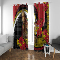 Papua New Guinea Language Week Window Curtain Bird Of Paradise Tribal Floral Pattern DT05 With Grommets Black - Polynesian Pride