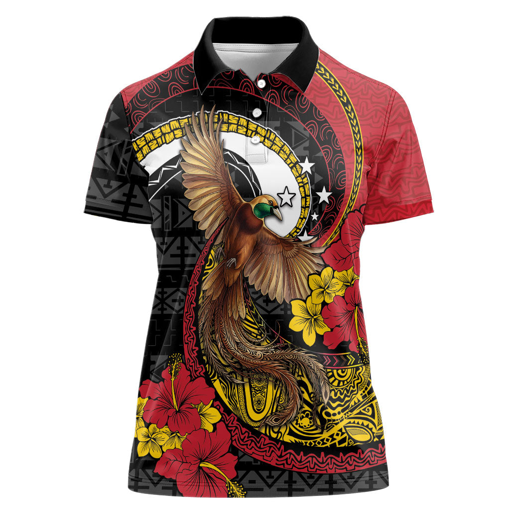 Personalised Papua New Guinea Language Week Women Polo Shirt Bird Of Paradise Tribal Floral Pattern DT05 Female Black - Polynesian Pride