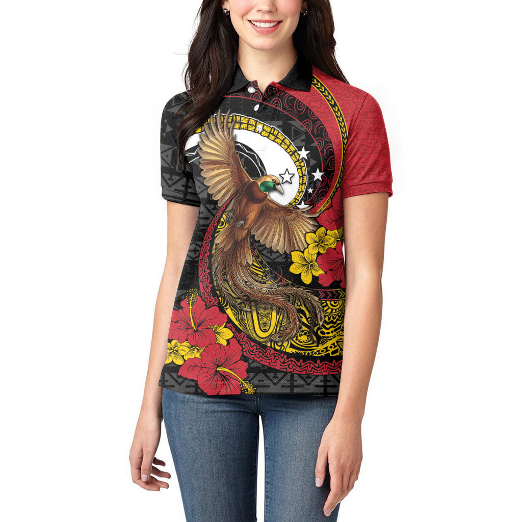 Personalised Papua New Guinea Language Week Women Polo Shirt Bird Of Paradise Tribal Floral Pattern DT05 - Polynesian Pride