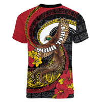 Personalised Papua New Guinea Language Week Women V-Neck T-Shirt Bird Of Paradise Tribal Floral Pattern DT05 - Polynesian Pride