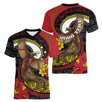 Personalised Papua New Guinea Language Week Women V-Neck T-Shirt Bird Of Paradise Tribal Floral Pattern DT05 - Polynesian Pride