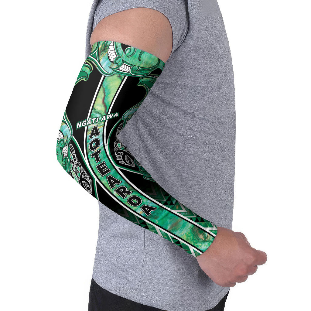 Aotearoa Ngati Awa Arm Sleeves Maori Tribal Green Marble Paua Shell Pattern DT05 - Polynesian Pride