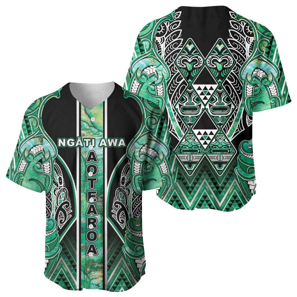 Aotearoa Ngati Awa Baseball Jersey Maori Tribal Green Marble Paua Shell Pattern DT05 - Polynesian Pride