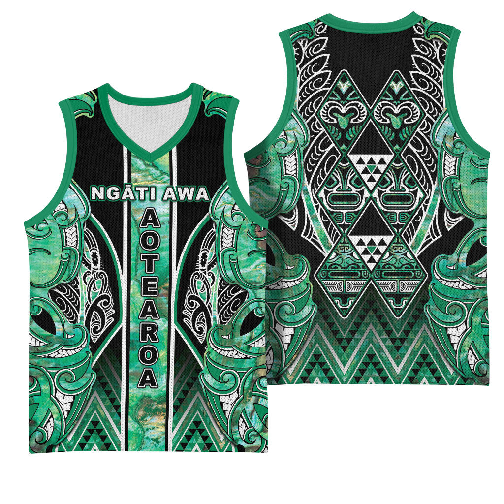Aotearoa Ngati Awa Basketball Jersey Maori Tribal Green Marble Paua Shell Pattern DT05 - Polynesian Pride