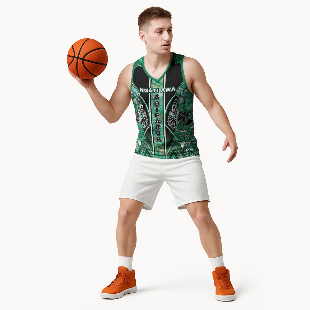 Aotearoa Ngati Awa Basketball Jersey Maori Tribal Green Marble Paua Shell Pattern DT05 - Polynesian Pride