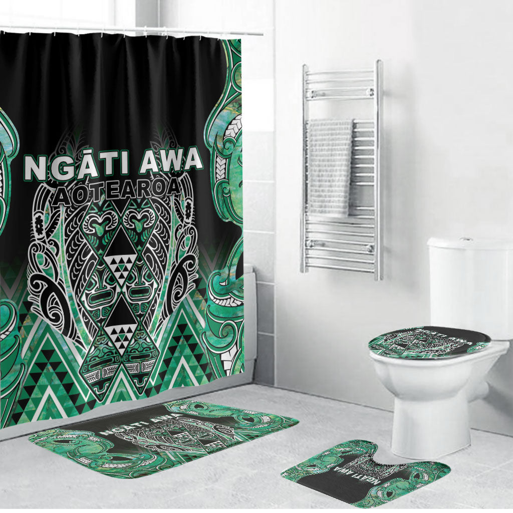 Aotearoa Ngati Awa Bathroom Set Maori Tribal Green Marble Paua Shell Pattern DT05 Bathroom Set (4 pcs) Green - Polynesian Pride