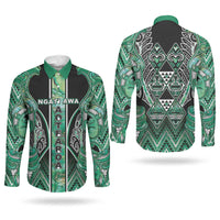 Aotearoa Ngati Awa Couples Matching Long Sleeve Bodycon Dress and Long Sleeve Button Shirt Maori Tribal Green Marble Paua Shell Pattern DT05 - Polynesian Pride