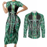 Aotearoa Ngati Awa Couples Matching Short Sleeve Bodycon Dress and Long Sleeve Button Shirt Maori Tribal Green Marble Paua Shell Pattern DT05 Green - Polynesian Pride