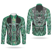 Aotearoa Ngati Awa Couples Matching Short Sleeve Bodycon Dress and Long Sleeve Button Shirt Maori Tribal Green Marble Paua Shell Pattern DT05 - Polynesian Pride