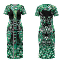 Aotearoa Ngati Awa Couples Matching Short Sleeve Bodycon Dress and Long Sleeve Button Shirt Maori Tribal Green Marble Paua Shell Pattern DT05 - Polynesian Pride