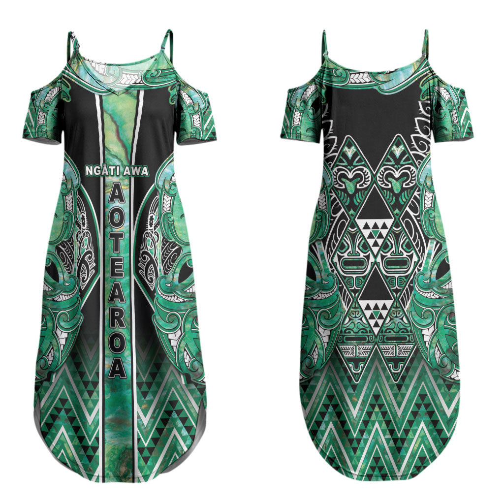 Aotearoa Ngati Awa Couples Matching Summer Maxi Dress and Hawaiian Shirt Maori Tribal Green Marble Paua Shell Pattern DT05 - Polynesian Pride