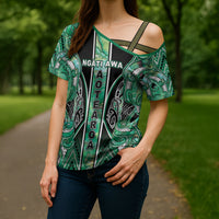 Aotearoa Ngati Awa Cross Shoulder Shirt Maori Tribal Green Marble Paua Shell Pattern DT05 - Polynesian Pride