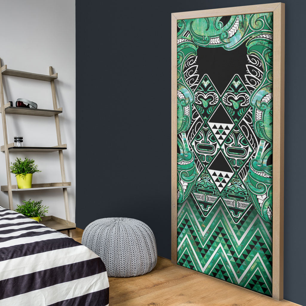 Aotearoa Ngati Awa Door Cover Maori Tribal Green Marble Paua Shell Pattern DT05 - Polynesian Pride