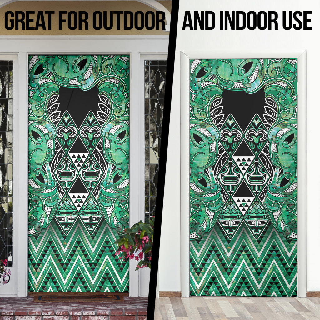 Aotearoa Ngati Awa Door Cover Maori Tribal Green Marble Paua Shell Pattern DT05 - Polynesian Pride