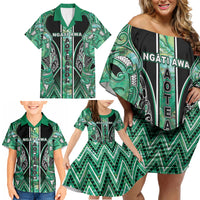 Aotearoa Ngati Awa Family Matching Off Shoulder Short Dress and Hawaiian Shirt Maori Tribal Green Marble Paua Shell Pattern DT05 - Polynesian Pride