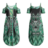 Aotearoa Ngati Awa Family Matching Summer Maxi Dress and Hawaiian Shirt Maori Tribal Green Marble Paua Shell Pattern DT05 Mom's Dress Green - Polynesian Pride