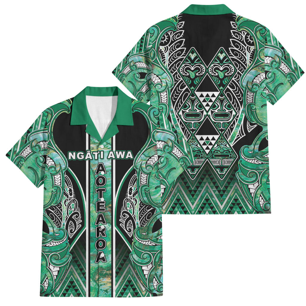 Aotearoa Ngati Awa Family Matching Summer Maxi Dress and Hawaiian Shirt Maori Tribal Green Marble Paua Shell Pattern DT05 Dad's Shirt - Short Sleeve Green - Polynesian Pride