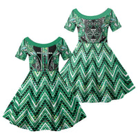 Aotearoa Ngati Awa Family Matching Summer Maxi Dress and Hawaiian Shirt Maori Tribal Green Marble Paua Shell Pattern DT05 Daughter's Dress Green - Polynesian Pride