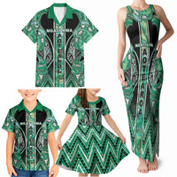 Aotearoa Ngati Awa Family Matching Tank Maxi Dress and Hawaiian Shirt Maori Tribal Green Marble Paua Shell Pattern DT05 - Polynesian Pride