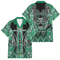 Aotearoa Ngati Awa Family Matching Tank Maxi Dress and Hawaiian Shirt Maori Tribal Green Marble Paua Shell Pattern DT05 Dad's Shirt - Short Sleeve Green - Polynesian Pride