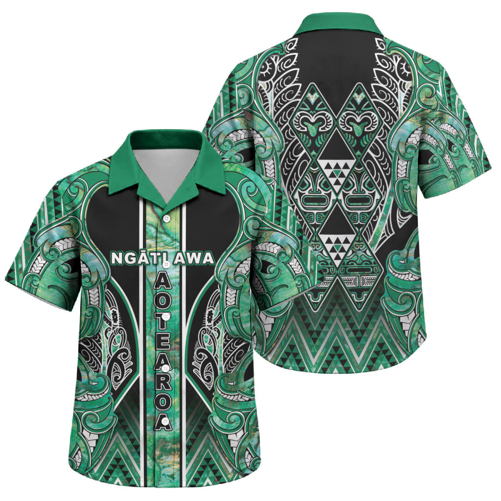 Aotearoa Ngati Awa Family Matching Tank Maxi Dress and Hawaiian Shirt Maori Tribal Green Marble Paua Shell Pattern DT05 Son's Shirt Green - Polynesian Pride