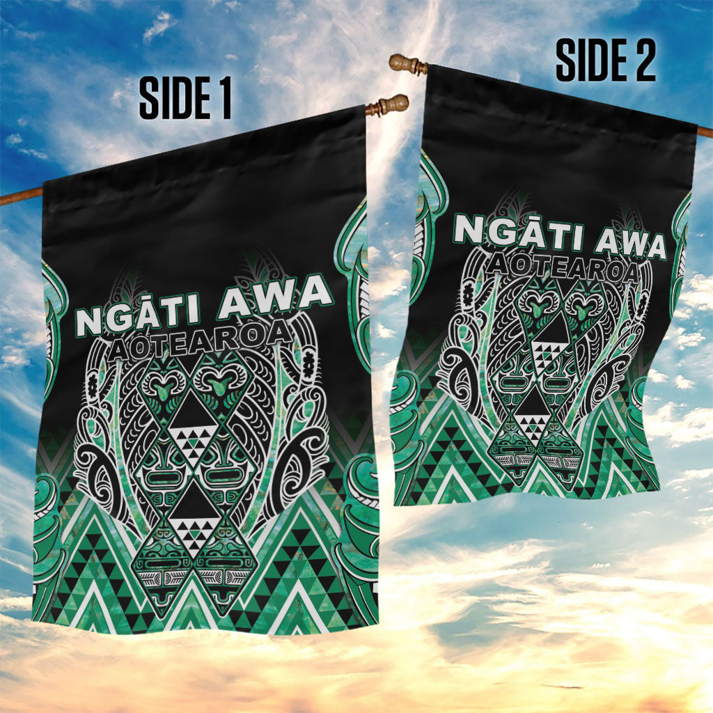 Aotearoa Ngati Awa Garden Flag Maori Tribal Green Marble Paua Shell Pattern DT05 - Polynesian Pride