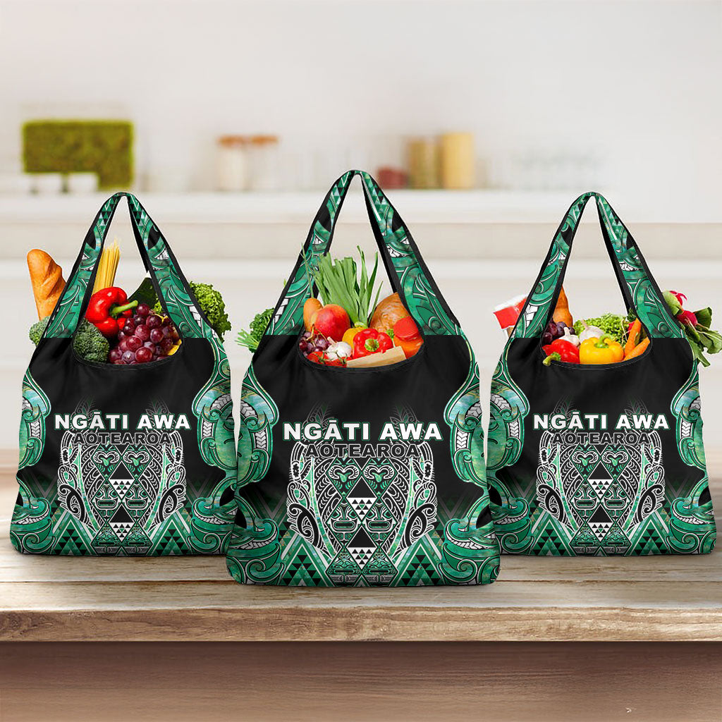 Aotearoa Ngati Awa Grocery Bag Maori Tribal Green Marble Paua Shell Pattern DT05 3-pack One Size Green - Polynesian Pride