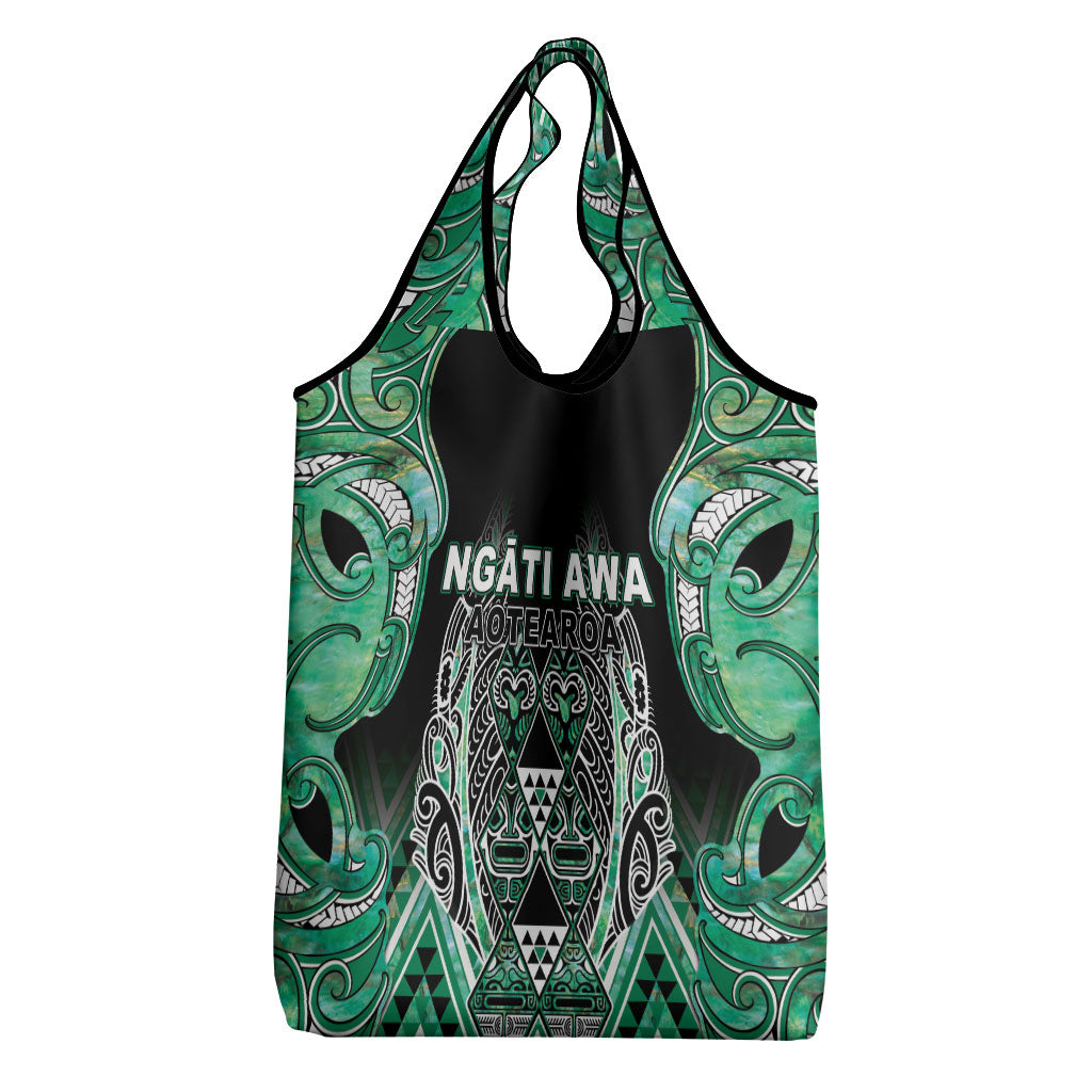 Aotearoa Ngati Awa Grocery Bag Maori Tribal Green Marble Paua Shell Pattern DT05 - Polynesian Pride