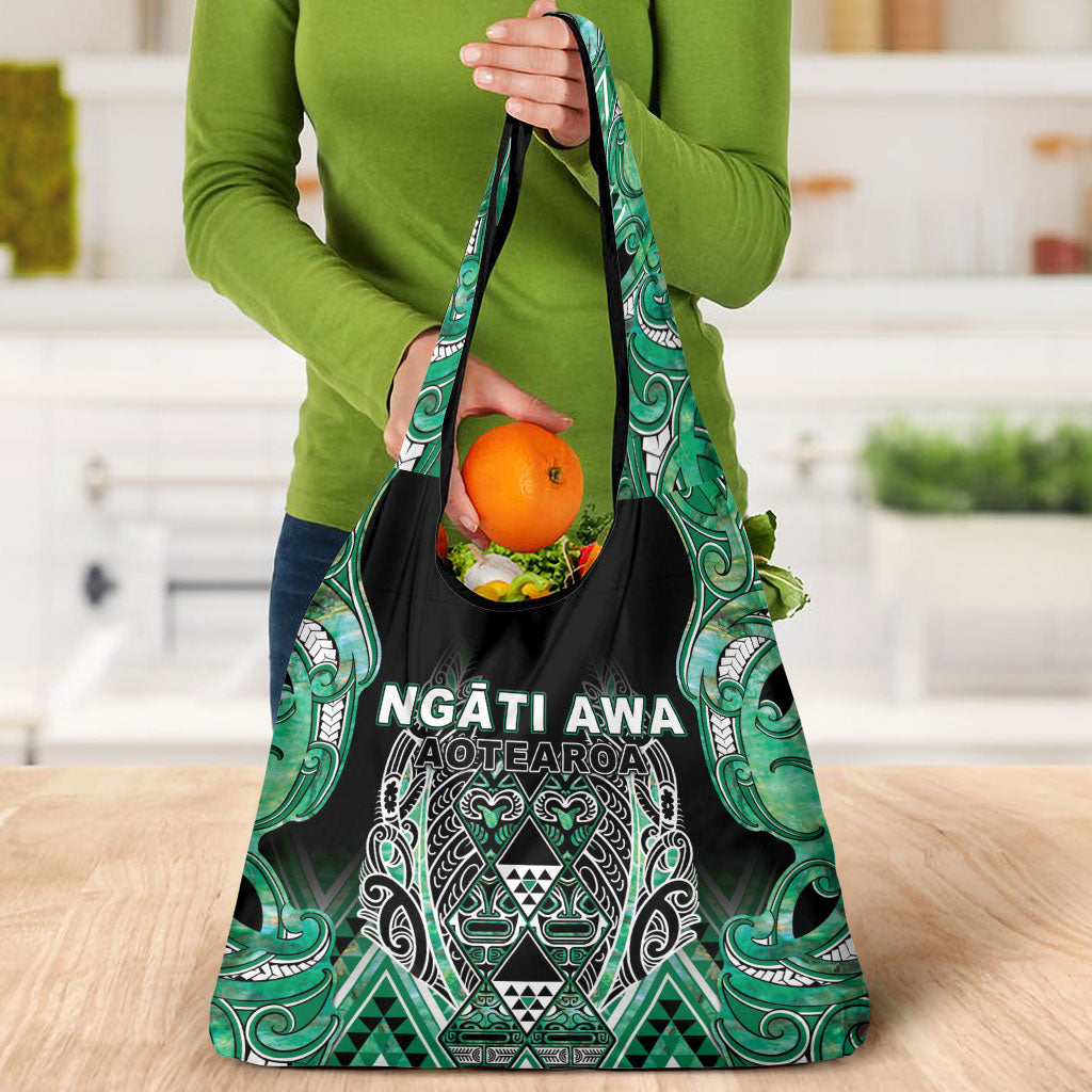 Aotearoa Ngati Awa Grocery Bag Maori Tribal Green Marble Paua Shell Pattern DT05 - Polynesian Pride