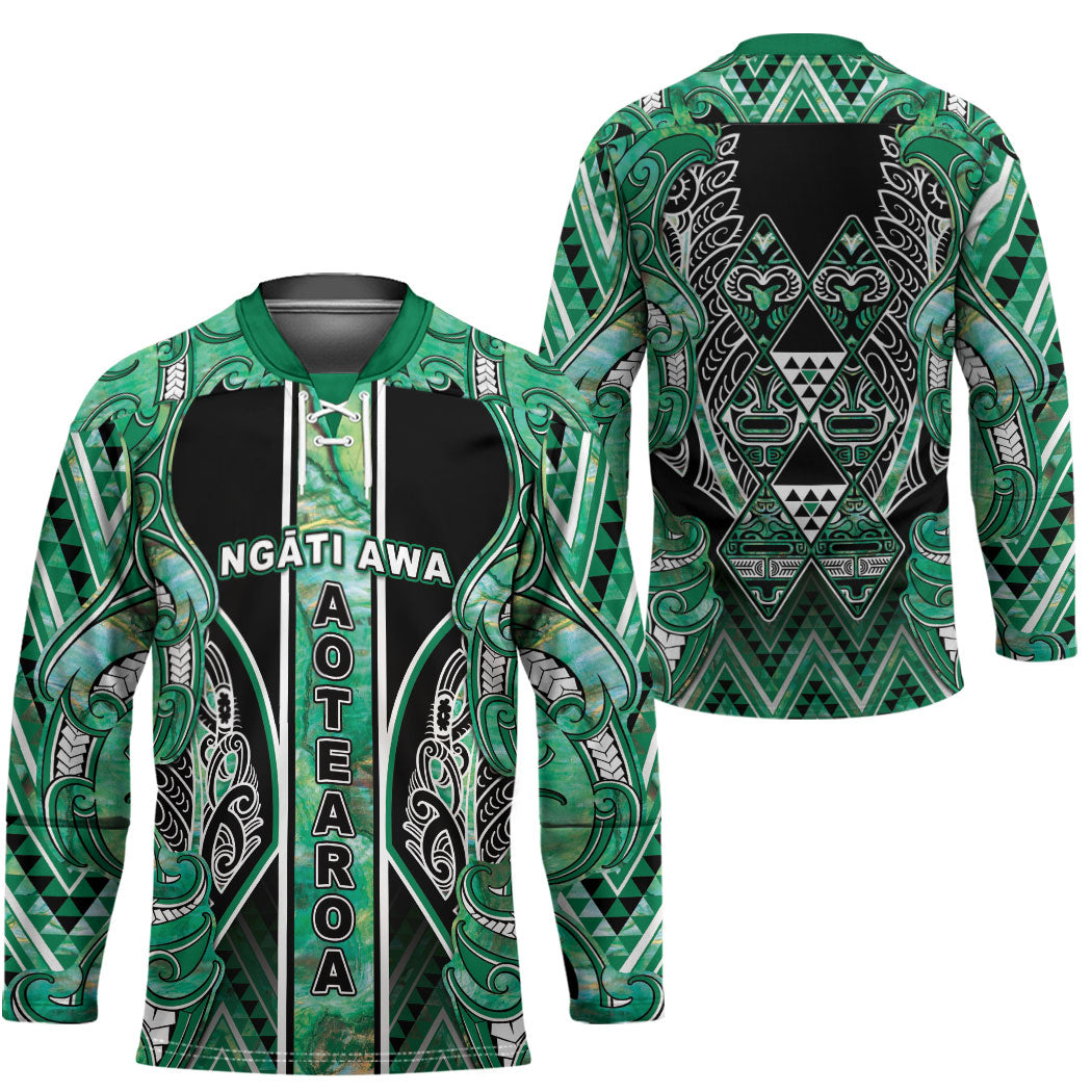 Aotearoa Ngati Awa Hockey Jersey Maori Tribal Green Marble Paua Shell Pattern DT05 - Polynesian Pride