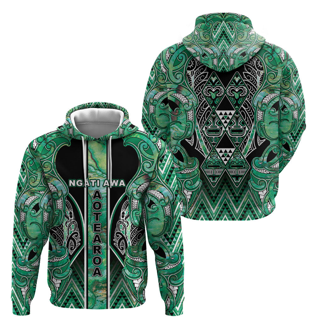 Aotearoa Ngati Awa Hoodie Maori Tribal Green Marble Paua Shell Pattern DT05 - Polynesian Pride