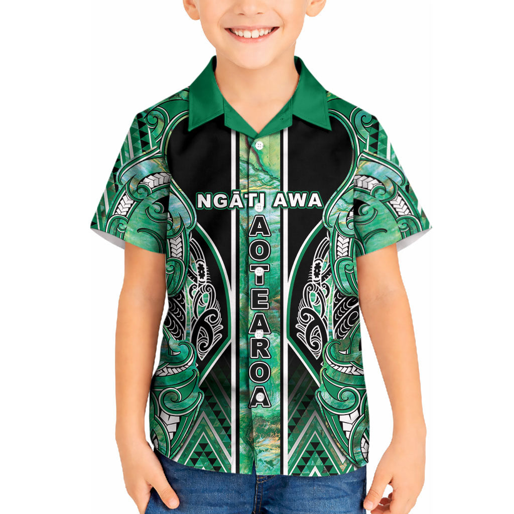Aotearoa Ngati Awa Kid Hawaiian Shirt Maori Tribal Green Marble Paua Shell Pattern DT05 Kid Green - Polynesian Pride