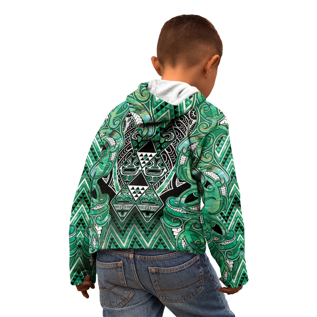 Aotearoa Ngati Awa Kid Hoodie Maori Tribal Green Marble Paua Shell Pattern DT05 - Polynesian Pride