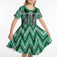 Aotearoa Ngati Awa Kid Short Sleeve Dress Maori Tribal Green Marble Paua Shell Pattern DT05 - Polynesian Pride