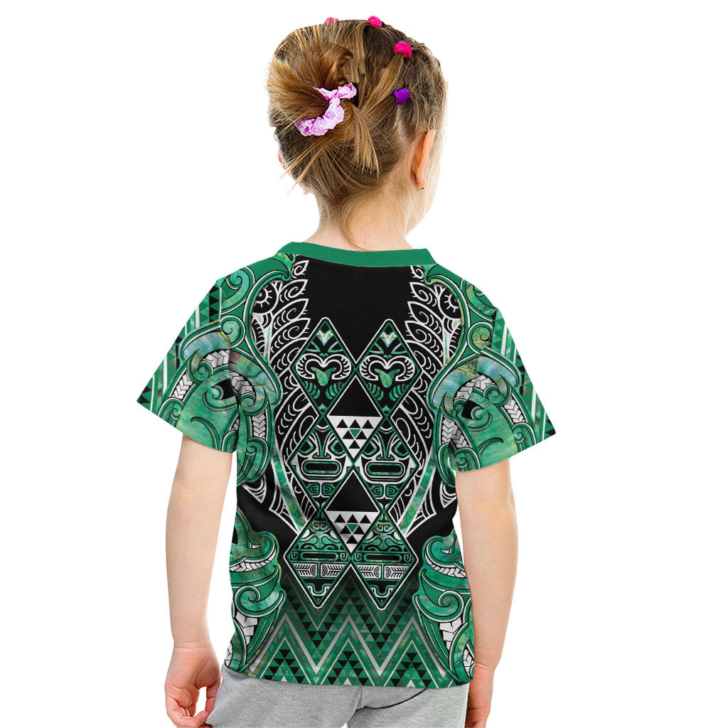 Aotearoa Ngati Awa Kid T Shirt Maori Tribal Green Marble Paua Shell Pattern DT05 - Polynesian Pride