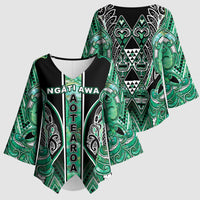 Aotearoa Ngati Awa Kimono Sleeve Blouse Maori Tribal Green Marble Paua Shell Pattern DT05 - Polynesian Pride