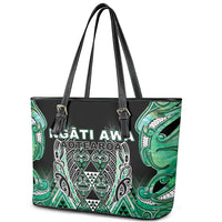 Aotearoa Ngati Awa Leather Tote Bag Maori Tribal Green Marble Paua Shell Pattern DT05 - Polynesian Pride