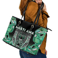 Aotearoa Ngati Awa Leather Tote Bag Maori Tribal Green Marble Paua Shell Pattern DT05 - Polynesian Pride