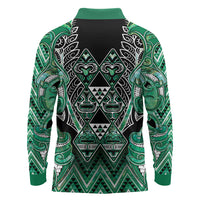Aotearoa Ngati Awa Long Sleeve Polo Shirt Maori Tribal Green Marble Paua Shell Pattern DT05 - Polynesian Pride