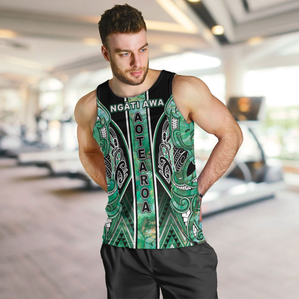 Aotearoa Ngati Awa Men Tank Top Maori Tribal Green Marble Paua Shell Pattern DT05 Green - Polynesian Pride