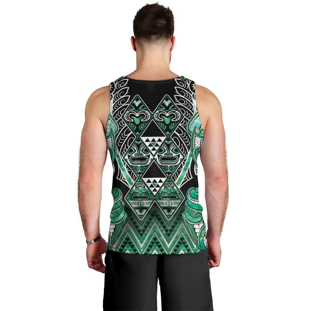 Aotearoa Ngati Awa Men Tank Top Maori Tribal Green Marble Paua Shell Pattern DT05 - Polynesian Pride
