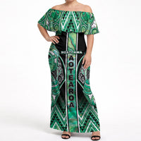 Aotearoa Ngati Awa Off Shoulder Maxi Dress Maori Tribal Green Marble Paua Shell Pattern DT05 Women Green - Polynesian Pride